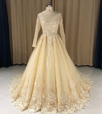 Image 1 of Champagne Lace Ball Gown Long Sleeves Formal Dress, Long Party Gown