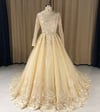 Champagne Lace Ball Gown Long Sleeves Formal Dress, Long Party Gown