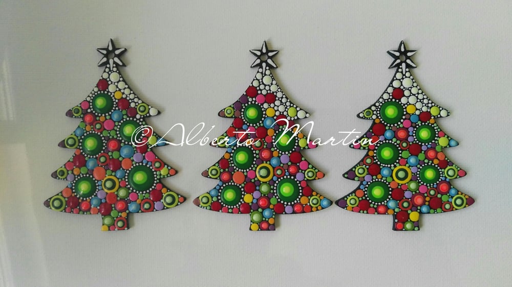 Image of (Number 23). New Christmas tree ornaments - Dot art Christmas decor. Set of 3.