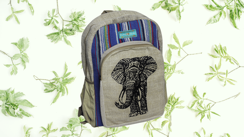 Save The Elephants - Hemp Backpack | 100% Vegan | Eco Friendly | Handmade | Himalayan Hemp