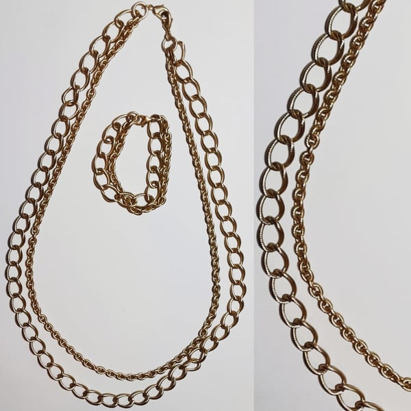 Image of Vintage Two Chains Necklace & Bracelet Set