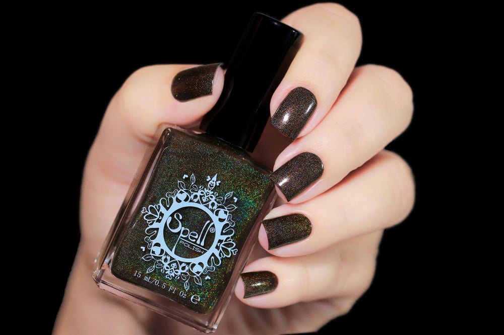 Image of ~Lumbersexual~ dark brown leaning olive linear holo w/pink shimmer!