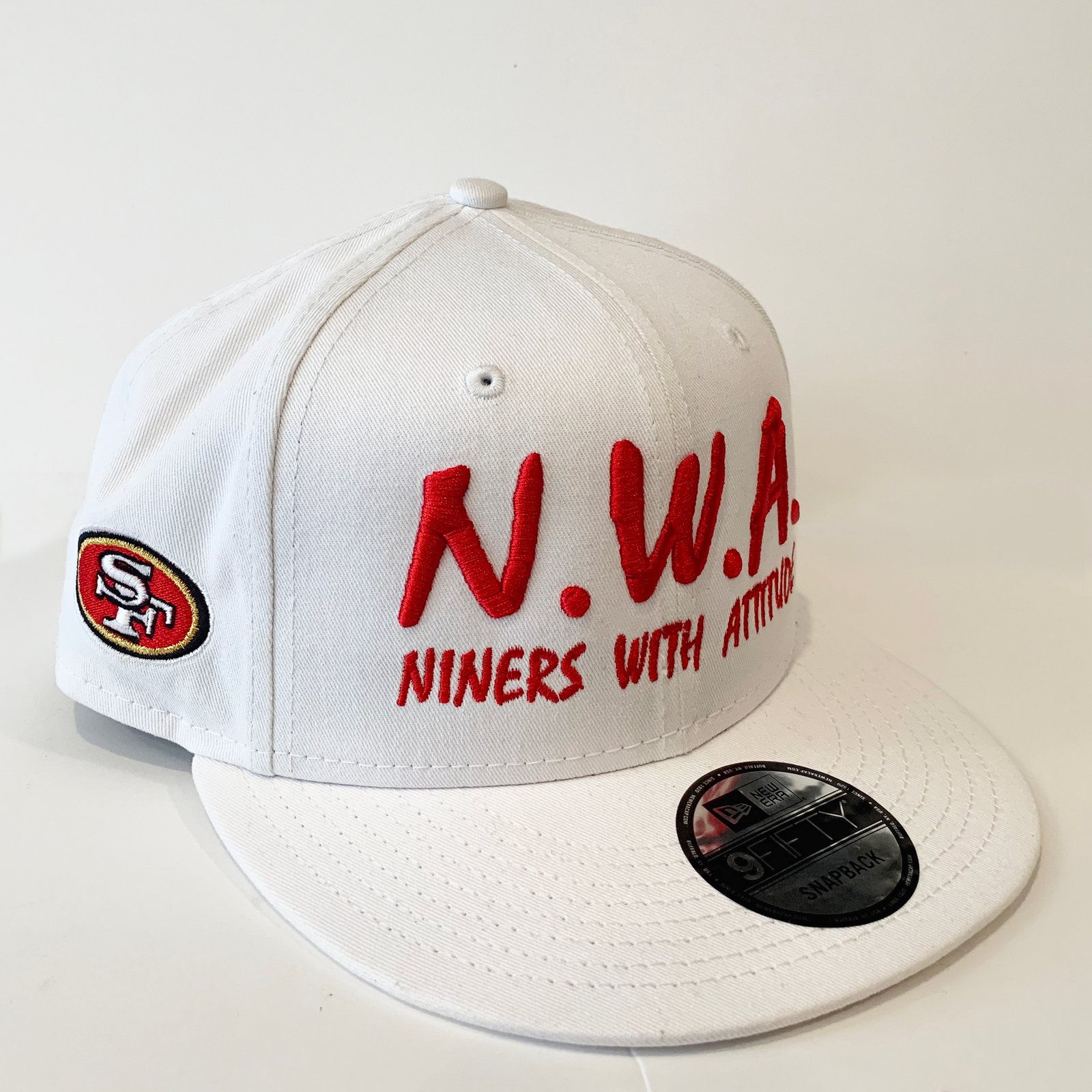 N.W.A. New Era White Cotton Snapback w Red Stitching NinersWithAttitude