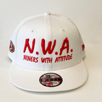 Image 1 of N.W.A. & New Era White Cotton Snapback w/ Red Stitching