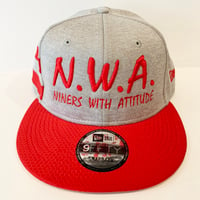 Image 1 of N.W.A. & New Era Grey Polyester Snapback w/ Red Bill w/ Red Stitching