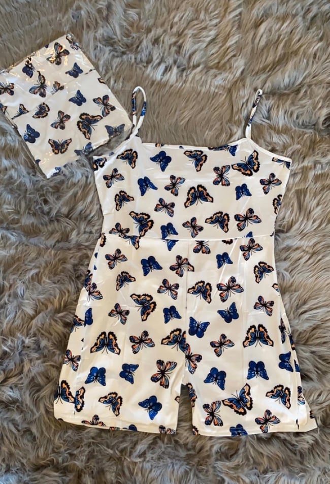Blue Butterfly Onesie  W/ Buttflap 