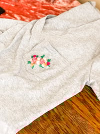 Image 1 of Rose Patch Grey V-Neck Pocket Tee