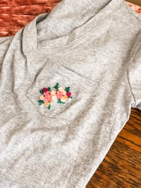 Image 2 of Rose Patch Grey V-Neck Pocket Tee