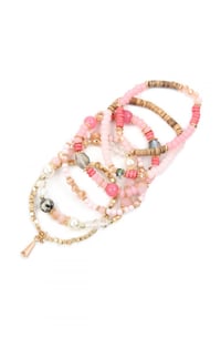 Image 2 of Pink Multi Stone Beaded Tassel Bracelets 
