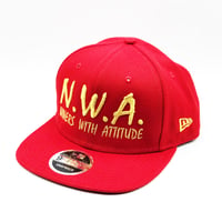 Image 3 of N.W.A. & New Era Red Polyester Snapback w/ Metallic Gold Stitching