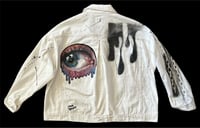 Image 3 of “SIDE EYE” CUSTOM PAINTED CROP DENIM JACKET LARGE