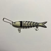 Image 2 of green glow in the dark skeleton trout keychain