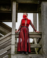 Image 1 of Sheer Red Metallic Maxi Skirt 