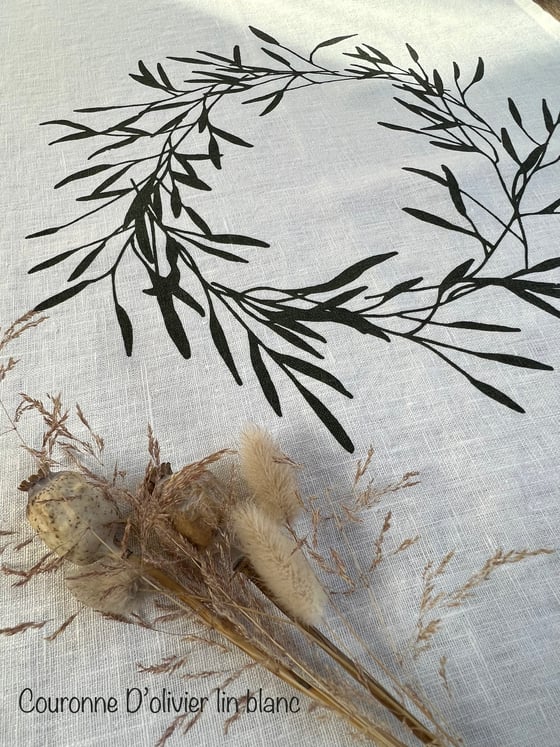 Image of Torchon lin 45 x 65 cm thèmes:  couronne d'olivier ou Carum ou Marianum ou Persicaria