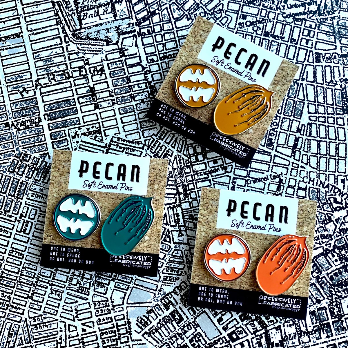 Image of Whole Pecan and Radial Pecan Enamel Pin Set