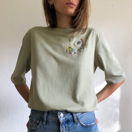 Image of Intuitive hand embroidery on organic cotton t-shirt, One of a kind, size Medium