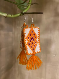 Image 1 of Embroidered orange/red high vibes earrings