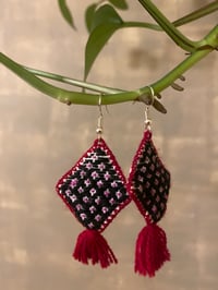 Image 2 of Black & merlot embroidered diamond earrings 