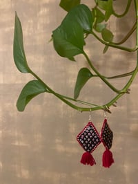 Image 1 of Black & merlot embroidered diamond earrings 