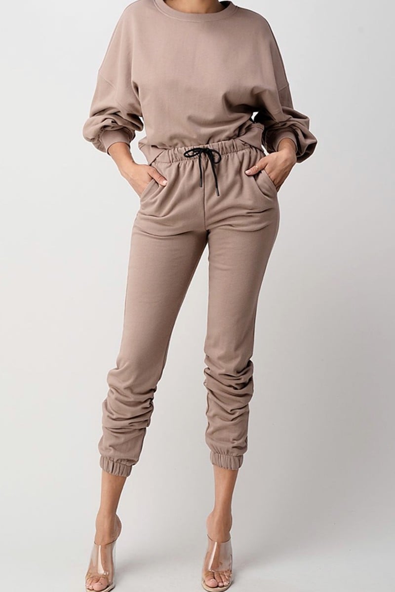 Mocha Loose Fit Sweat Shirt and Pants Set