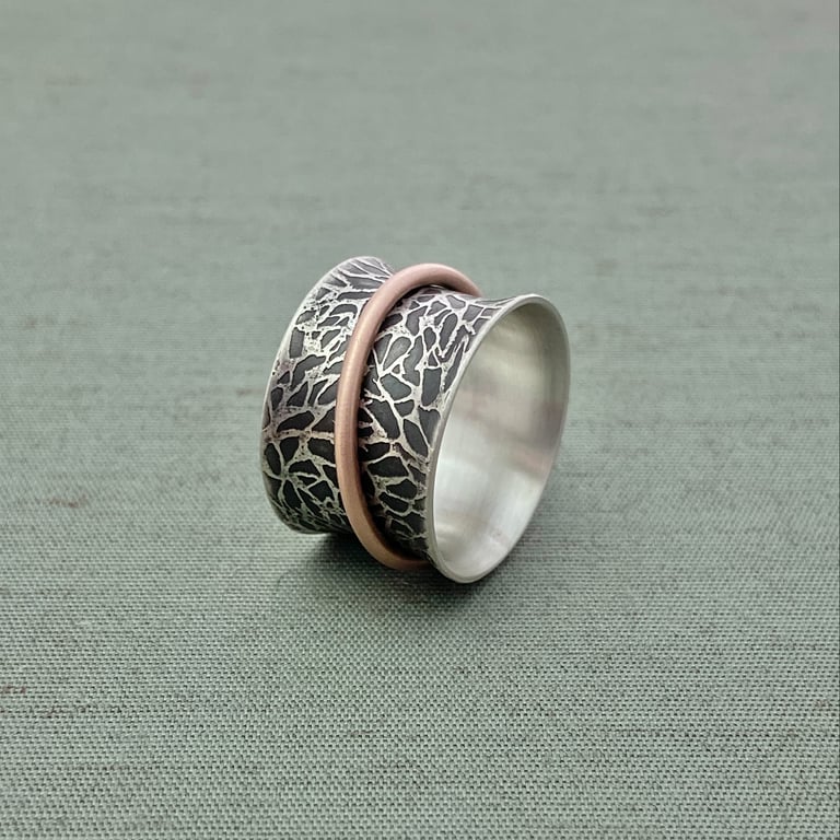 Spinner Ring, sterling silver and 14k rose gold