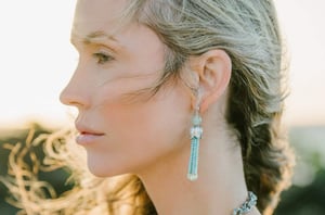 Aquamarine, Amazonite, & Prehnite Tassel Earrings 