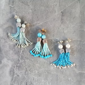 Aquamarine, Amazonite, & Prehnite Tassel Earrings 