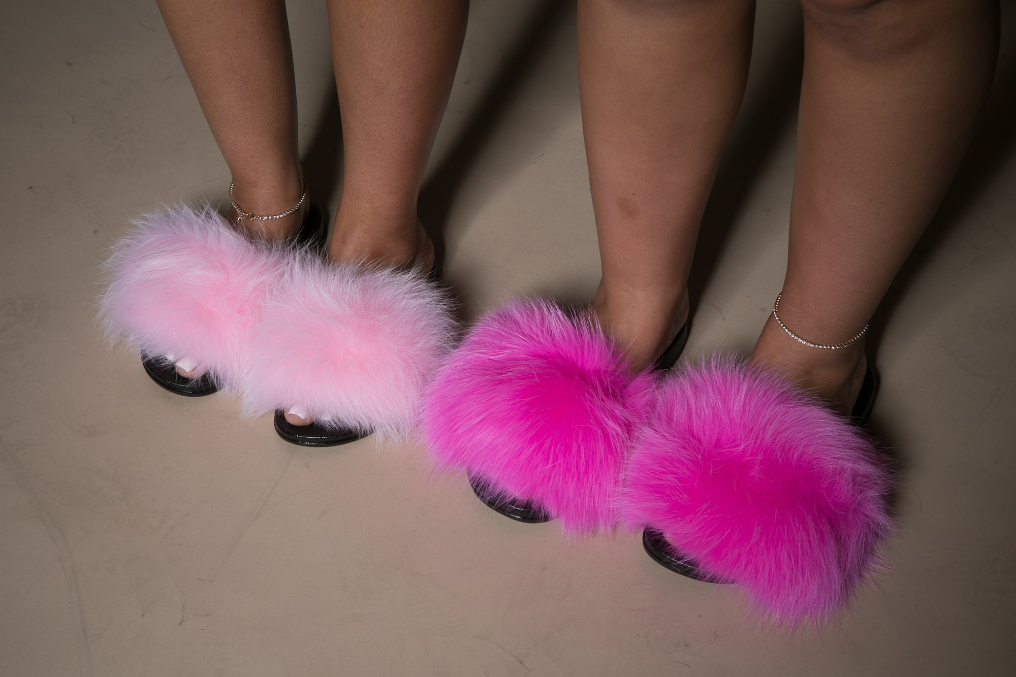 pink and white fur slides