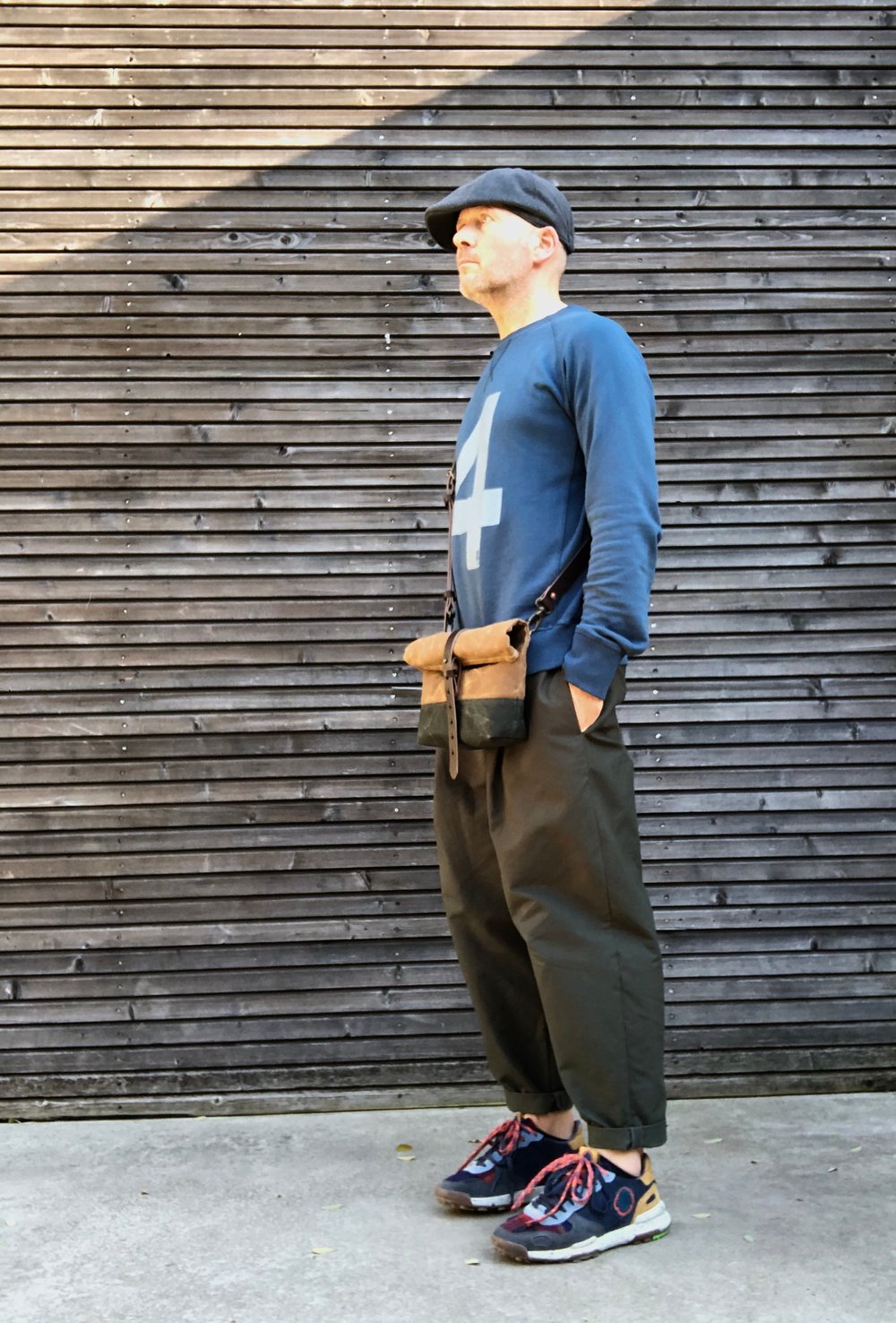 Image of Spice and forest green waxed canvas day bag / small messenger bag / canvas satchel