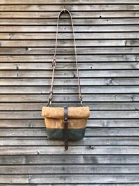 Image 2 of Spice and forest green waxed canvas day bag / small messenger bag / canvas satchel