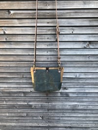 Image 4 of Spice and forest green waxed canvas day bag / small messenger bag / canvas satchel
