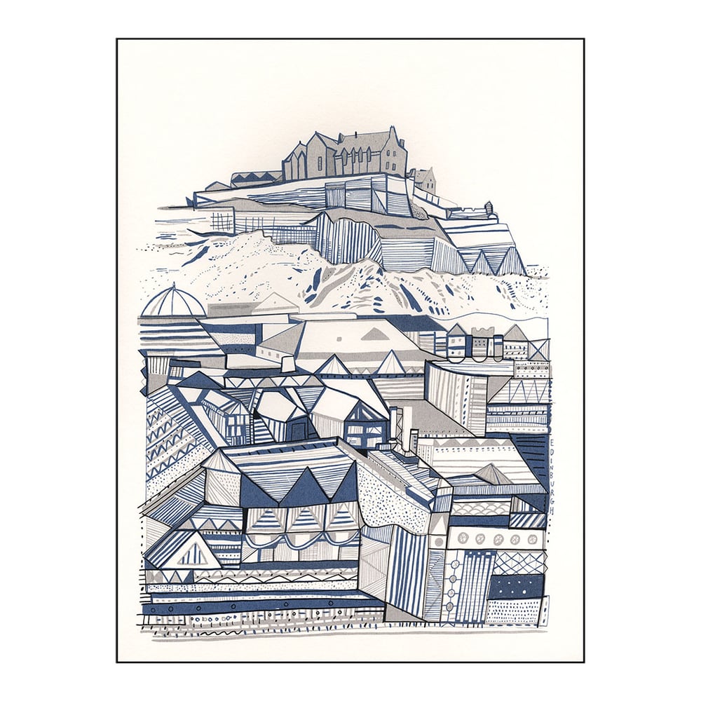 Image of Edinburgh blue and grey buildings screenprint