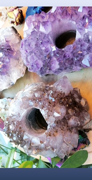 Image of Large chunky amethyst candle holders 