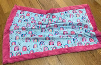 Image 1 of Rainbows in Pink -Baby Blanket for Car Seat