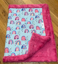 Image 2 of Rainbows in Pink -Baby Blanket for Car Seat