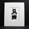 Free Hugs Bear Lino Print