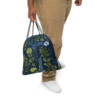 Image 1 of Art Nouveau Inspired Blue Boho Floral Sketch Drawstring bag