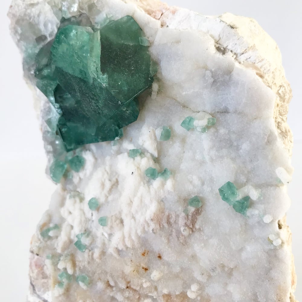 Image of Green Fluorite no.129 + Lucite and Brass Stand