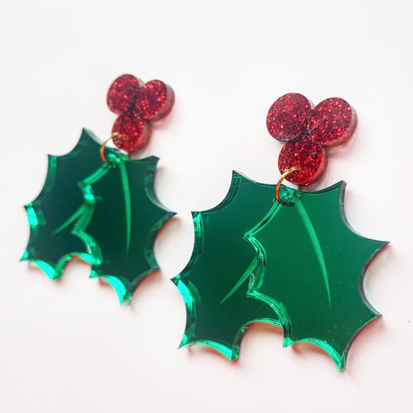 Image of Christmas Holly Earrings 