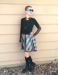 Image 4 of Rainbow Striped Skater Skirt (with pockets) 