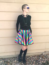 Image 1 of Rainbow Striped Skater Skirt (with pockets) 