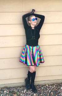 Image 2 of Rainbow Striped Skater Skirt (with pockets) 