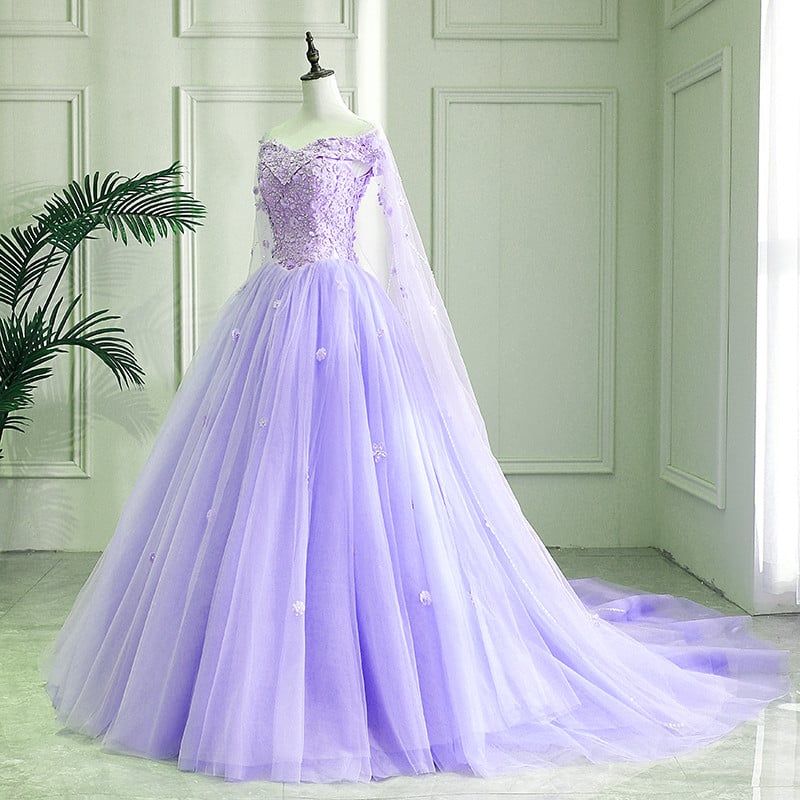 Charming Lavender Tulle Off Shoulder with Flower Formal Gown, Sweet 16 Dress | BeMyBridesmaid Charming Lavender Tulle Off Shoulder with Flower Formal Gown, Sweet 16 Dress | BeMyBridesmaid
