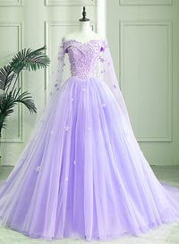 Image 1 of Charming Lavender Tulle Off Shoulder with Flower Formal Gown, Sweet 16 Dress