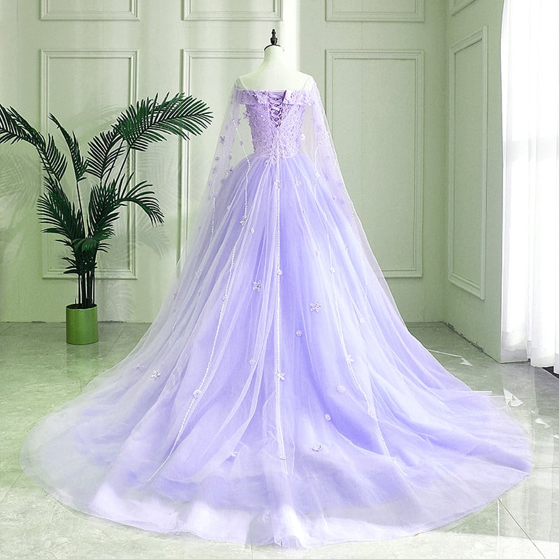 Charming Lavender Tulle Off Shoulder with Flower Formal Gown, Sweet 16 Dress