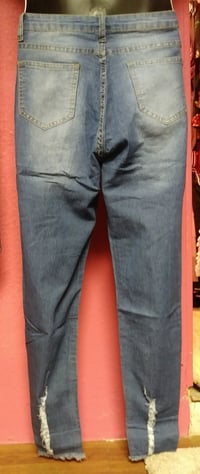Image 2 of Light weight High Ripped Medium wash Destroyed Hem Jeans 606