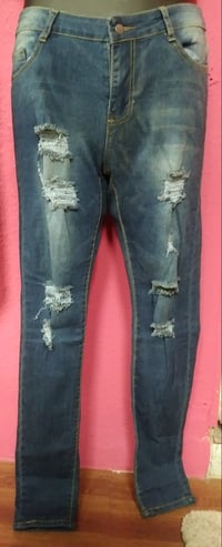 Image 1 of DESTRESSED LOOK DENIM JEANS (RUNS SMALL FITS SMALL)