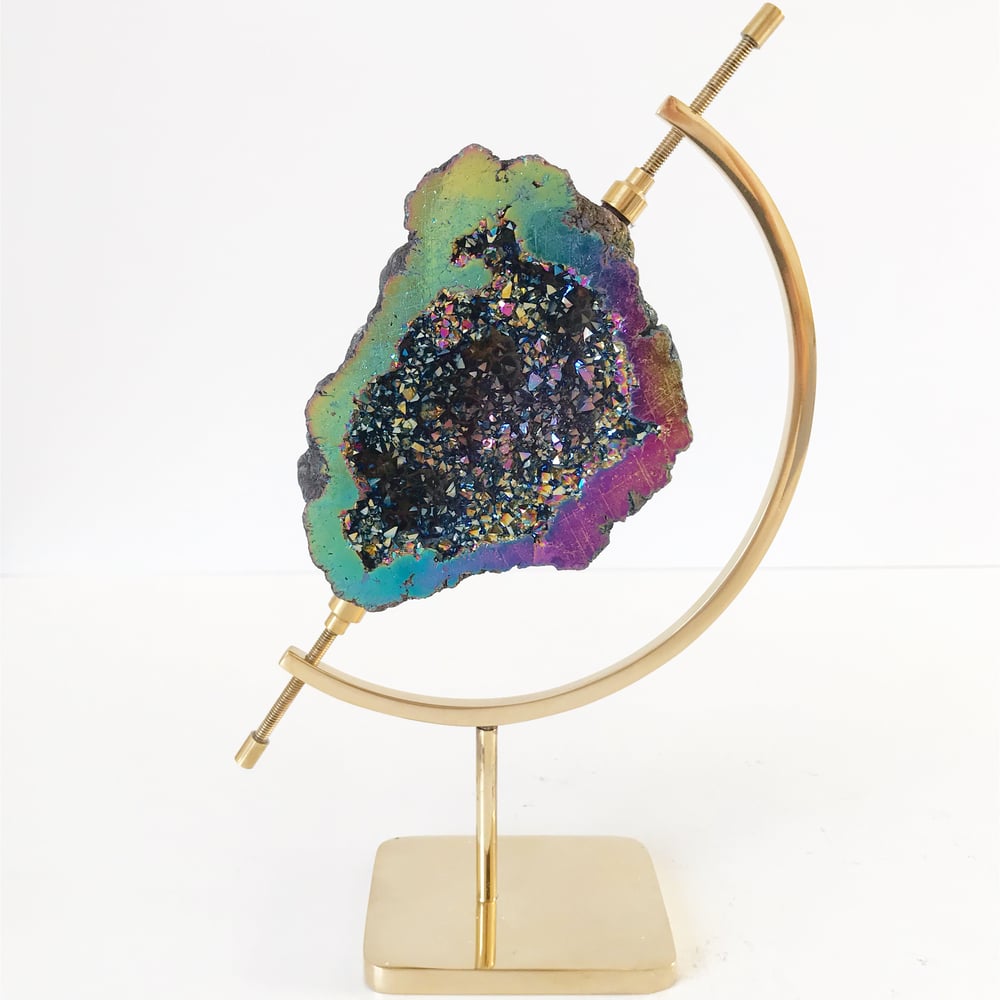 Image of Titanium Coated Calcite no.135 + Brass Arc Stand