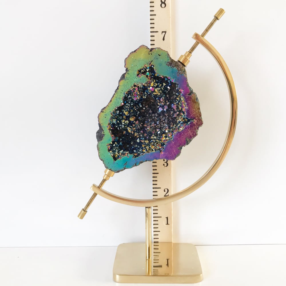 Image of Titanium Coated Calcite no.135 + Brass Arc Stand