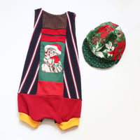 Image 4 of christmas cat kitty xmas holiday 5/6 pieced romper courtneycourtney patchwork shortalls shorts suit